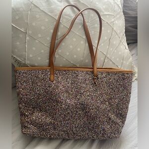 J. Crew Crewcuts Glitter Multicolored Tote Bag with Leather Handles/Trim 🔥🔥🔥